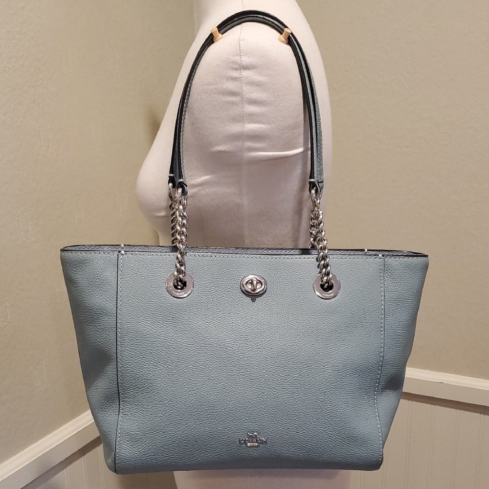 Coach Turnlock Chain Tote Robins Egg Blue